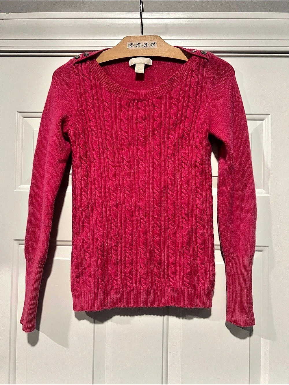 Banana Republic Dragonfruit Cashmere Cable Knit Sweater Sz S Preppy Old Money